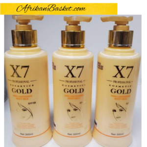 X7 Gold Body Lotion 300ml - Skin Lightening Milk with SPF30, Professional Cosmetics 