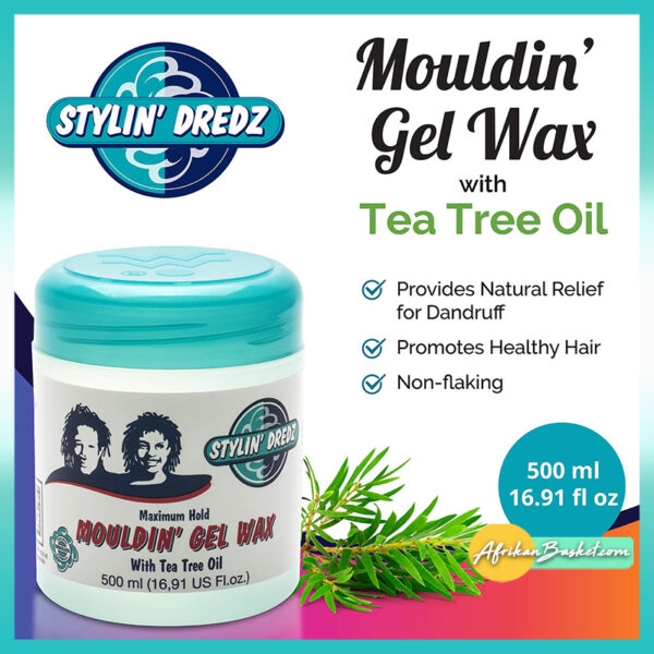 Moulding Gel Wax - 500ml. Stylin Dredz Maximum Hold Hair Wax with Tea Tree Oil