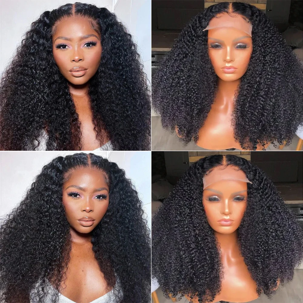 300% Density Kinky Curly Human Hair Wig For Women Raw Indian Hair 13X4 Hd Transparent Lace Frontal Wig 12-30 Inch Natural Color
