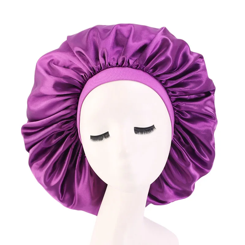 New Women Extra Large Satin Sleep Cap Silky Bonnet Daily Cap Protect Hair Treatment Hat Curly Springy Hair Big Size Head Cover