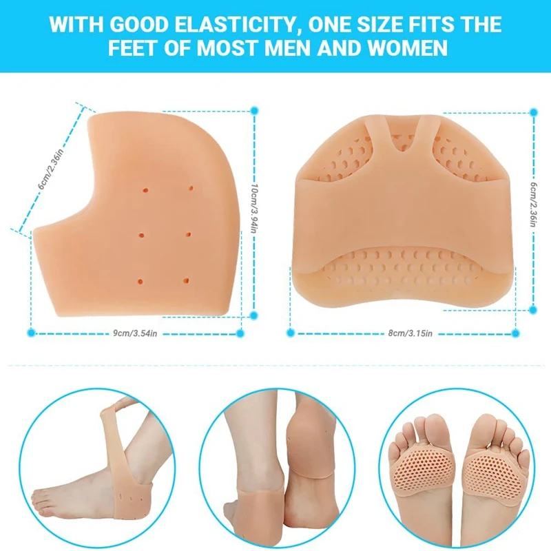 Silicone Heel Protectors Metatarsal Pads Forefoot Gel Heel Pad Plantar Fasciitis Women Men Foot Pain RelieveBlister Prevention