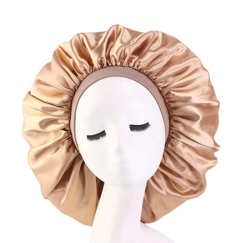 New Women Extra Large Satin Sleep Cap Silky Bonnet Daily Cap Protect Hair Treatment Hat Curly Springy Hair Big Size Head Cover
