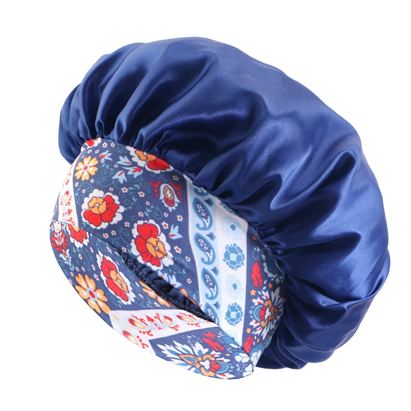 New Women's Satin Solid Sleeping Hat Night Sleep Hair Care Bonnet Nightcap Silky Shower Caps Comfortable Flower Band Unisex Cap