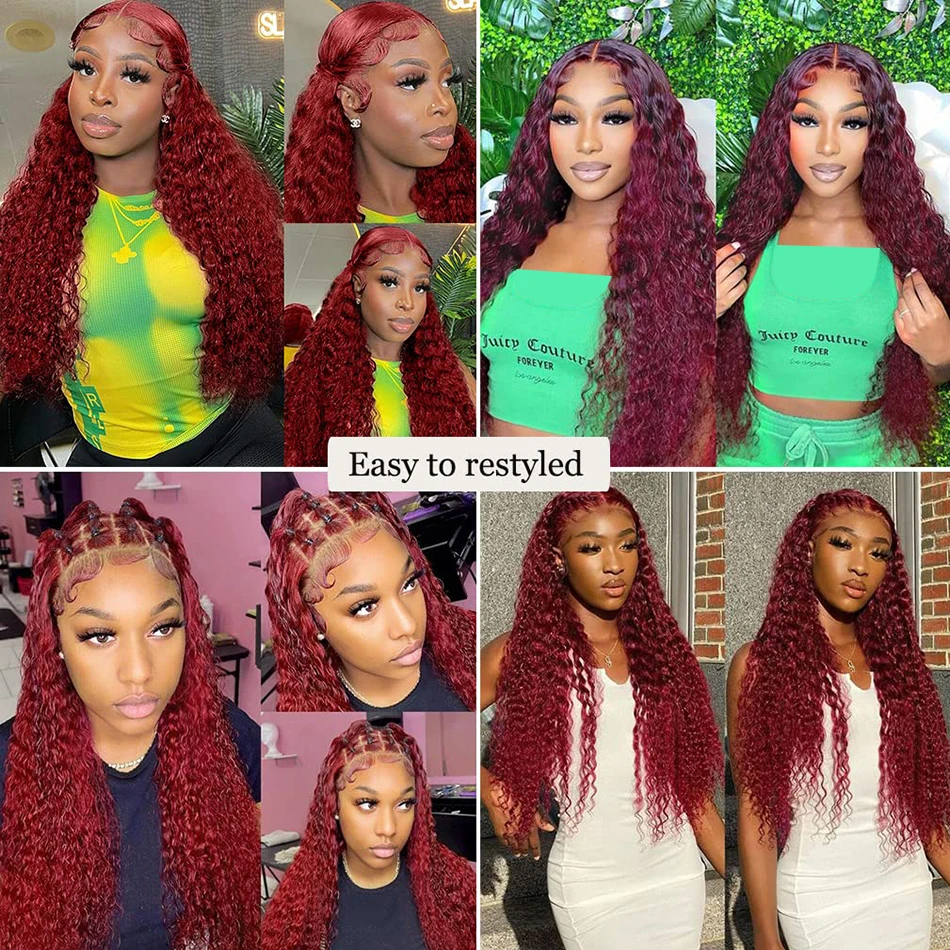 Wiggogo Red Wig 99J Burgundy Lace Front Wig 13X4 Curly Human Hair Wigs Hd Lace Wig 13X6 Human Hair Colored Deep Wave Frontal Wig