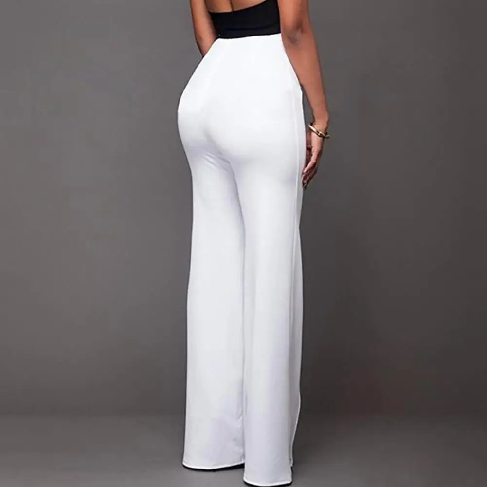 Trousers Loose Slim-fit Solid Color Women Wide Leg Pants | Elegant Fashion, High Waist, Polyester, Office Ladies, Flare