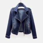 Vintage Zipper Stretch Denim Jacket | Slim Fit Motorcycle Coat | Light & Navy Blue | S-3XL