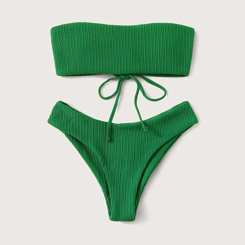 Para Praia Sexy Bandeau Bikini Female Brazilian Set / High Cut Swimwear / Original Quality Green Women Micro Green Bathing Suit