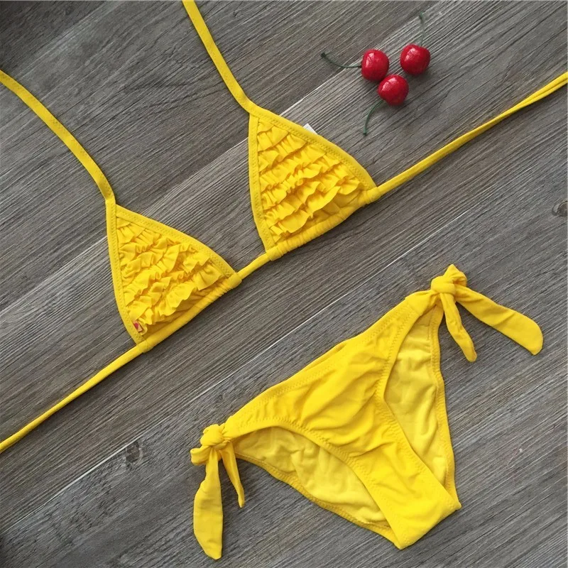 4 Color Brand 2024 Summer Girls Swimwear Soild Baby Kids Swimwear Biquini Infantil Swimsuits Falbala Bikini Girl For 6-14years