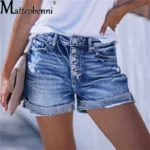 Matteo Summer Women Sexy High Waist Jeans / Ripped Casual Slim Female Elastic Short / Denim Shorts, Deep Blue Color