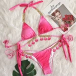 Askate Pink Sexy Bikini Swimsuit with Rhinestones for Women / Quality Beach Swim Wear Bathing Suits