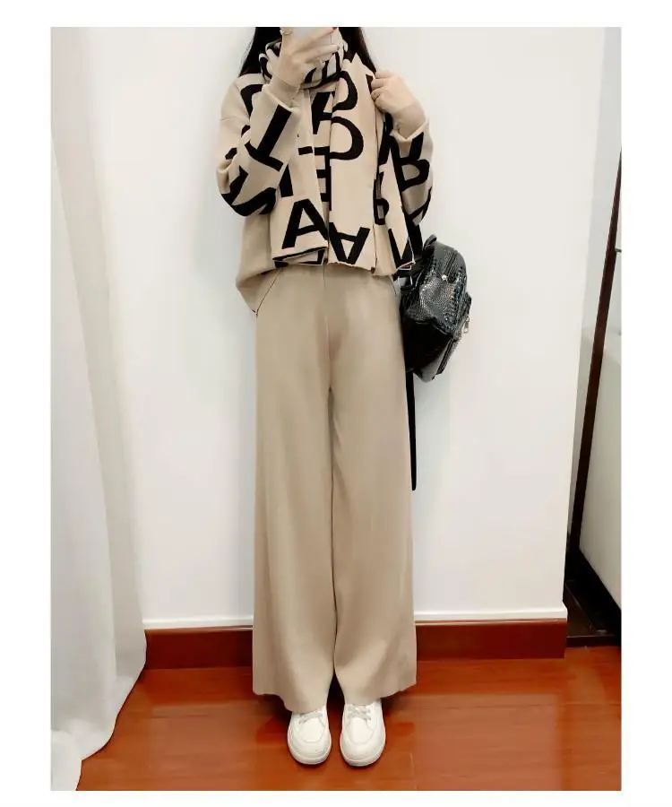 Winter Thick Knitted Two Pieces Set Women Warm Round Collar Pullover Sweater Wide Leg Pants Suit | LOOSE FIT, COTTON, Office Lady