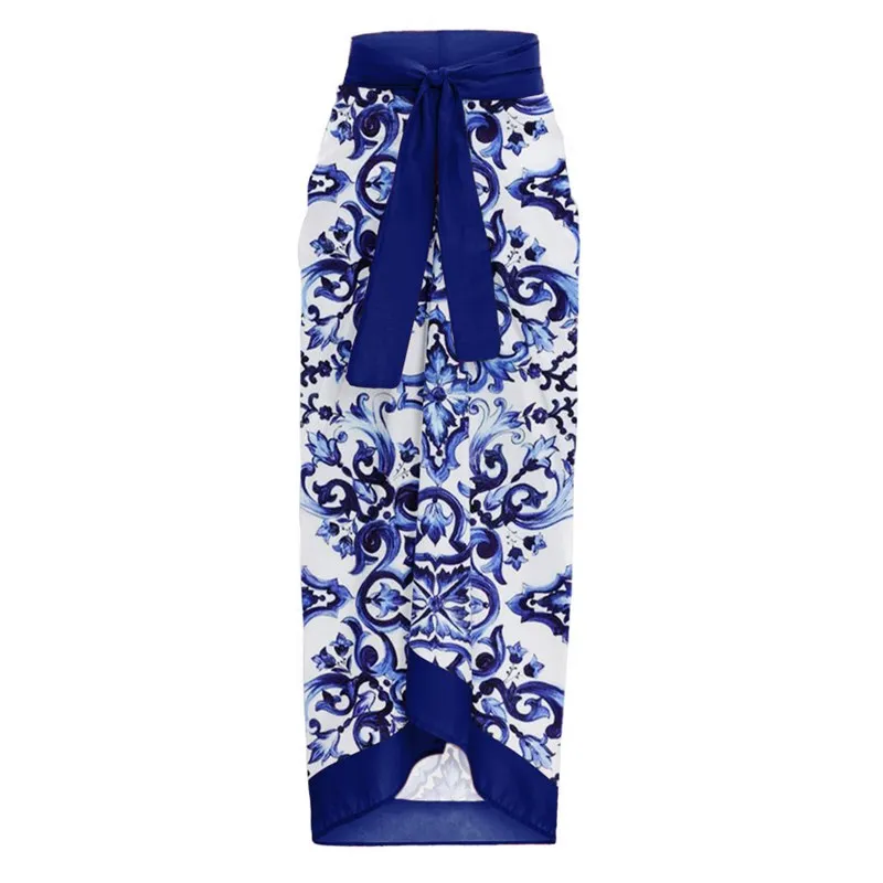 Summergvrl Women Cover-Up Swimwear, Ruffle Blue Floral Printed, Deep V Monokini Kimono Style, 2 piece Set