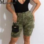 New Sexy Fashion Women Ladies Camouflage Print Denim Skinny Shorts High Waist Bodycon Slim Jeans Knee Length Stretch Short Jeans - army green, M