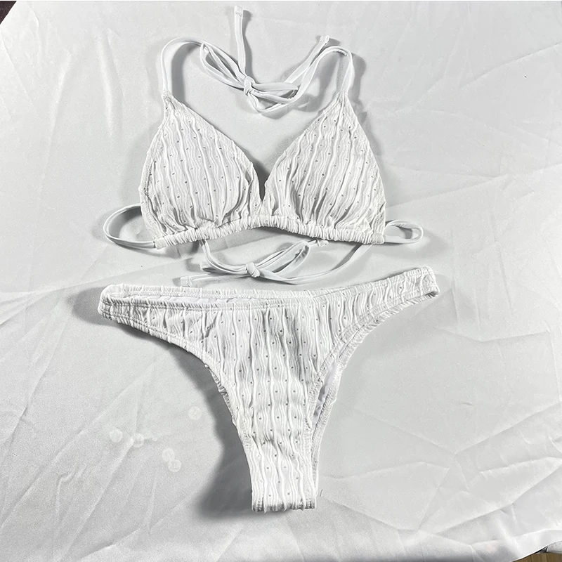 Sexy 2024 Jacquard Drawstring Two Piece Swimsuit Female Swimwear Women Bikini Set Bather Swimming Beachwear for Bathing Suit