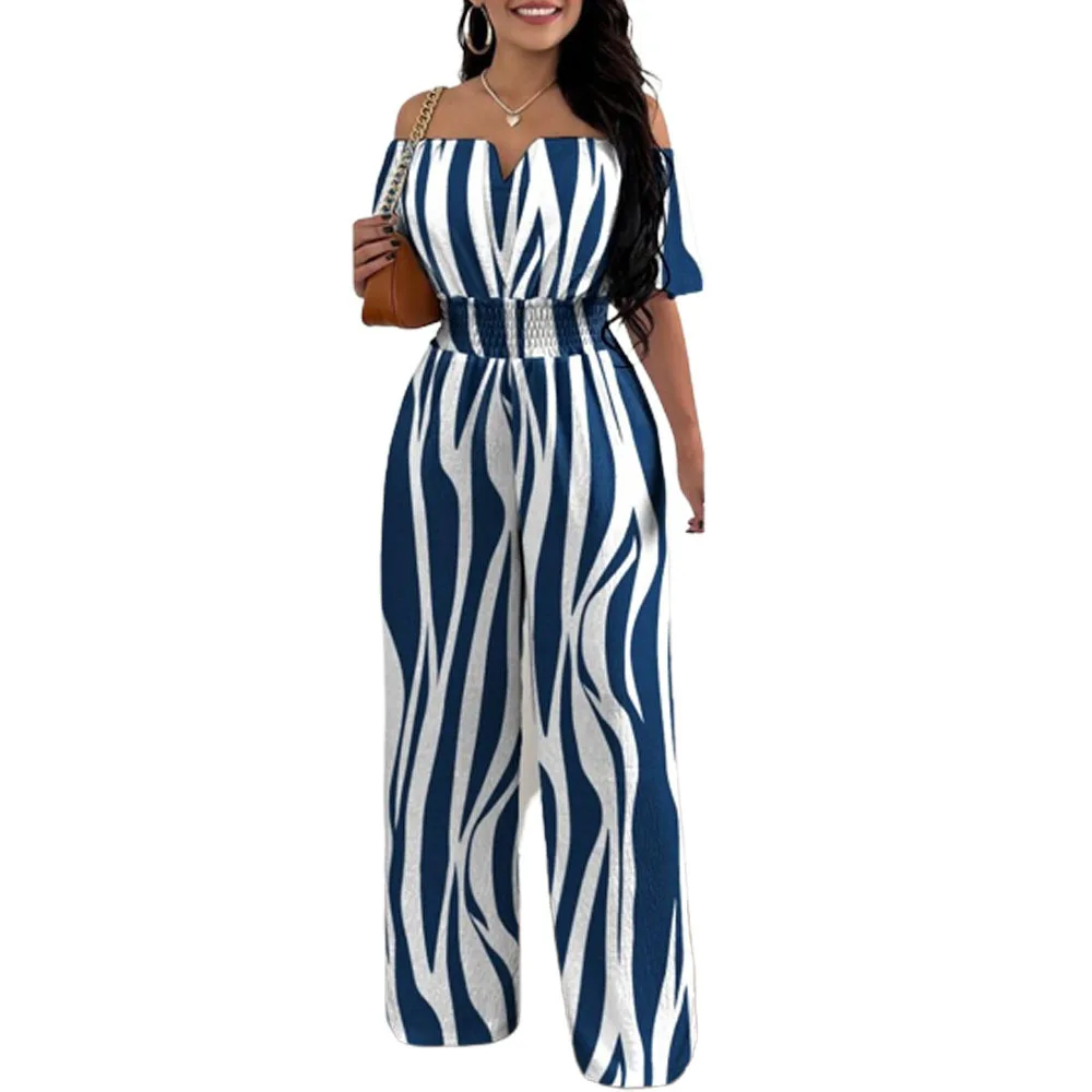 Spring Fashion Off Shoulder Jumpsuit | Wide Leg, Shirred Waist, Casual Style | Women's Daily Wear