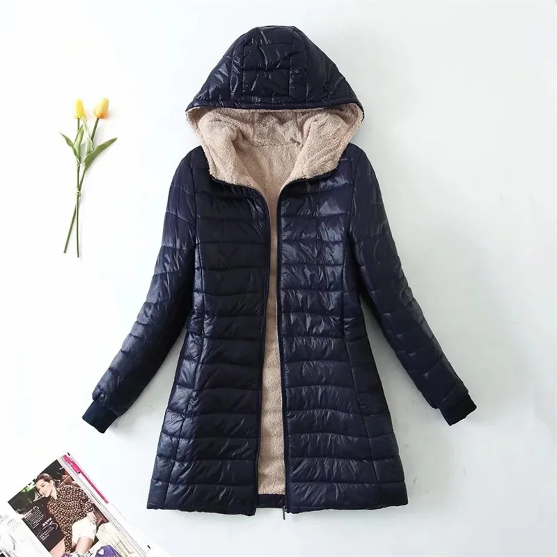 Winter Mid-Length Hooded Cotton Jacket | Lightweight Plush Lining | Ladies Parka | Fashionable Women's Outwear