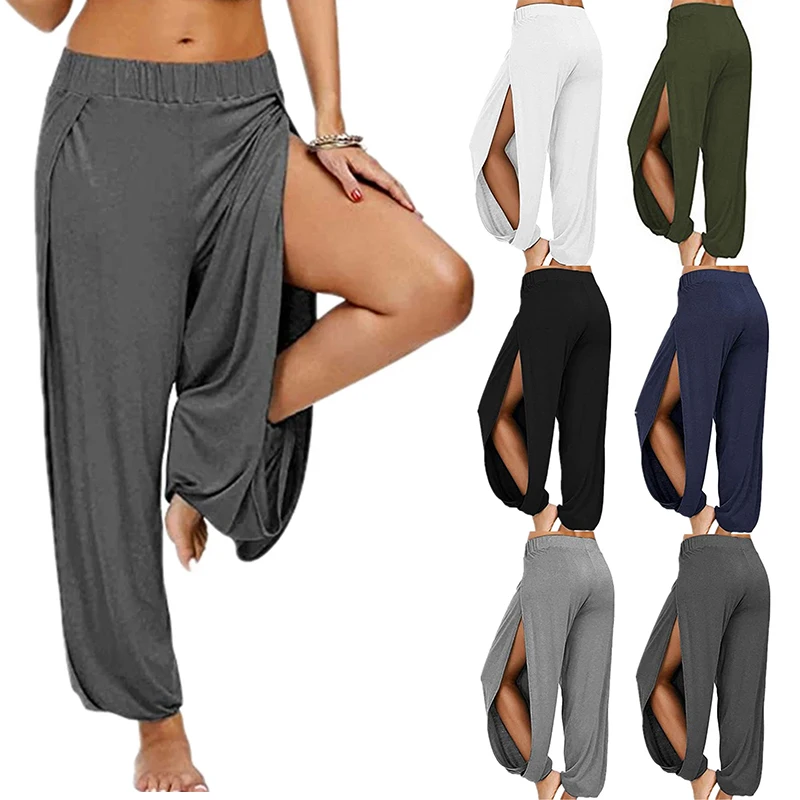 Lorvarzz Women Fashion Yoga Pants | High Waisted Slit Wide Leg Haren Pants | Gym Leggings | Casual Solid Hollow Workout Trousers