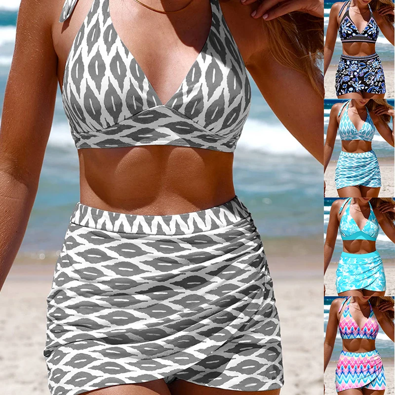  Women High Waist Tankini Summer New Design Printing Swimwear Swimsuit Bikini Bathing Suit Two Piece Set Beach Weart XS-8XL