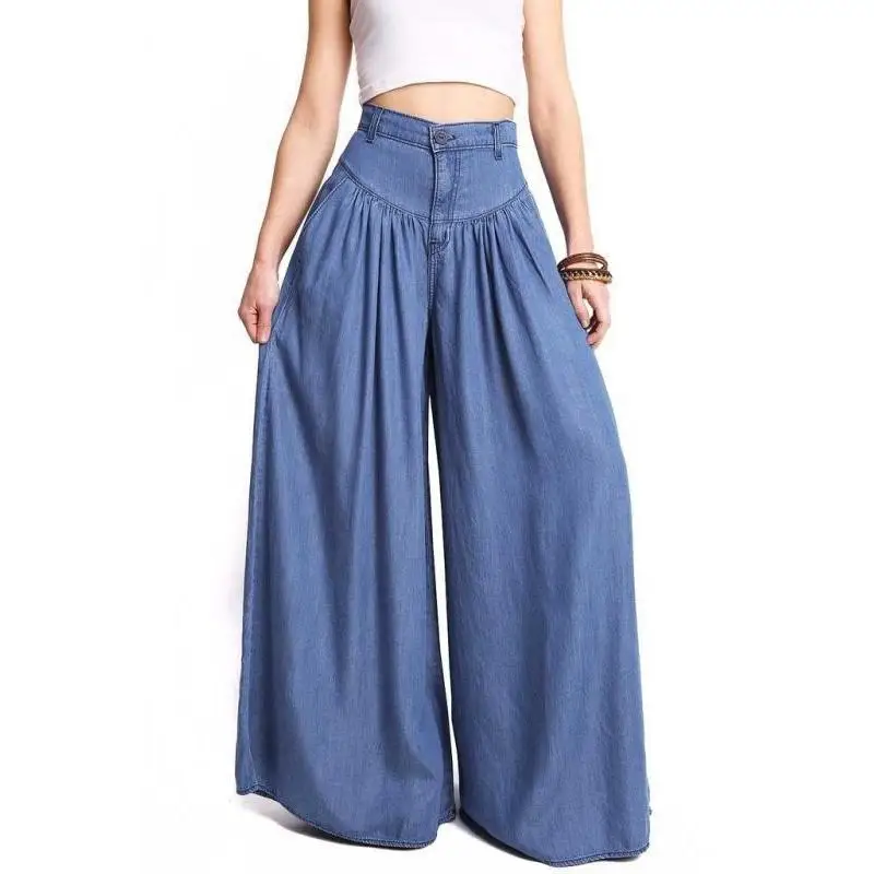 Women's Casual Cotton Linen Wide-leg Pants | Plus Size High Waist | Solid Colour | Long Trousers