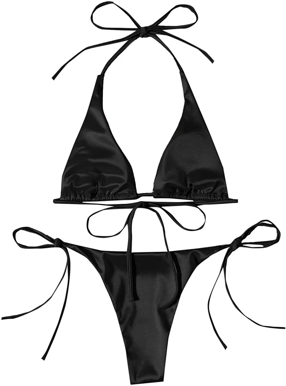 Sexy Brown Swimwear String Halter Micro Thong Bikinis Set Women Satin Swimsuits Lace Up Bathing Suit Bikini Bather Biquinis swim