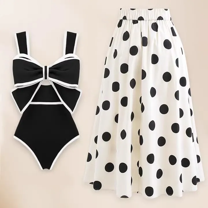 Kokosexxy New Top Quality Swimsuit / High-end Niche Design Black and White Bow Slimming Holiday Sexy Hot Spring