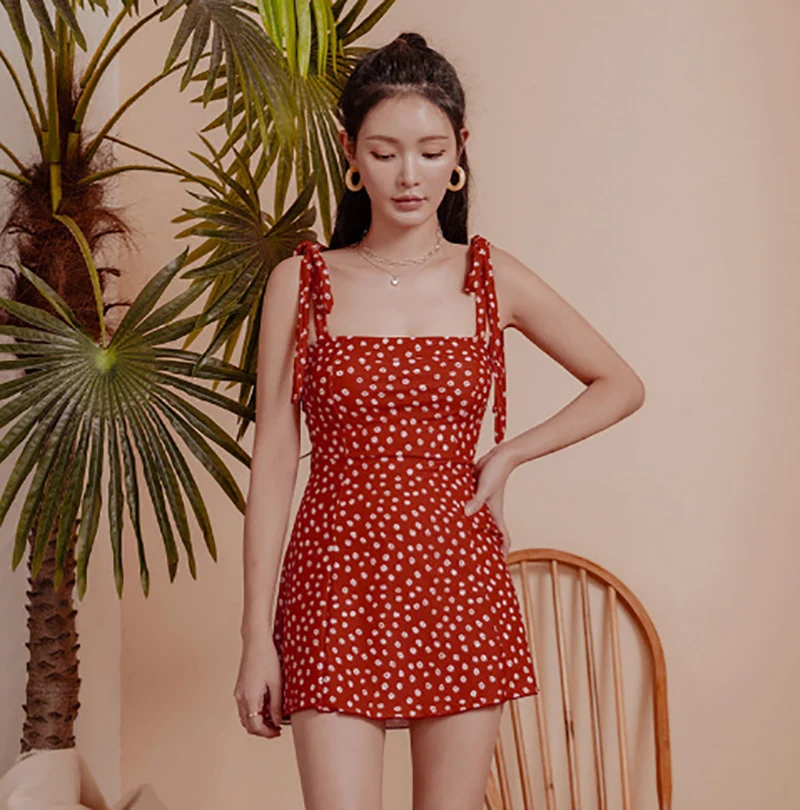 Beautyylu Korean Style Print Swimwear / Summer Wear For Women / Summer Sexy Camisole Push Up Swimsuit &amp; Beach Dress -1 Piece Set