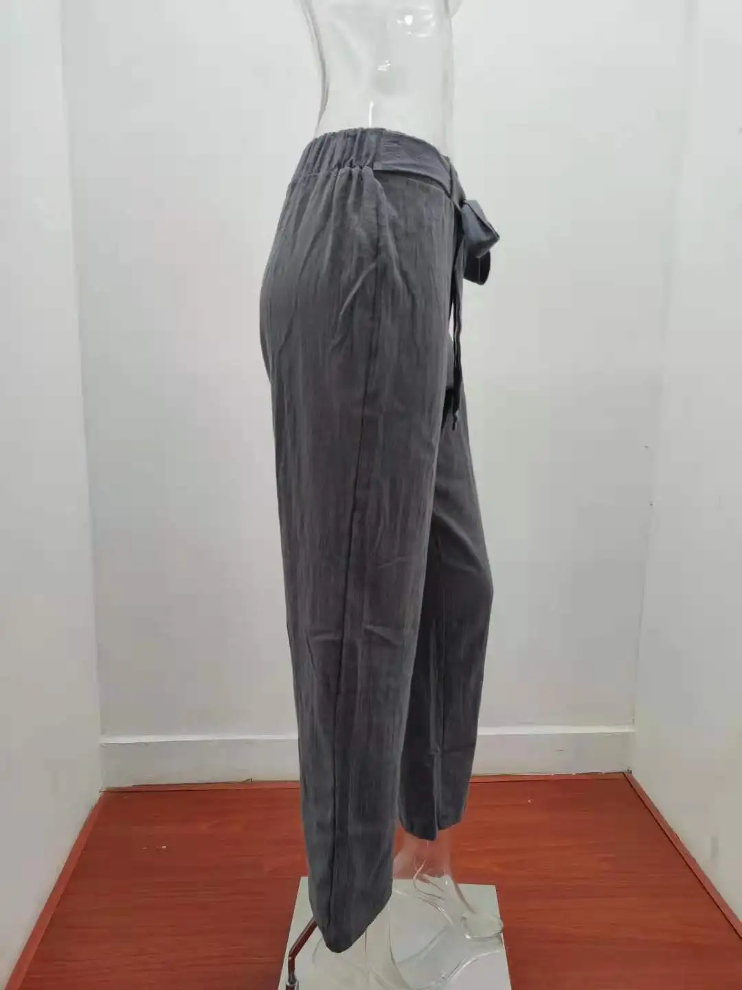 Autumn Women's Elastic Waist Wide Leg Pants | Pure Cotton Hemp Strap | Ankle-Length Casual Pants