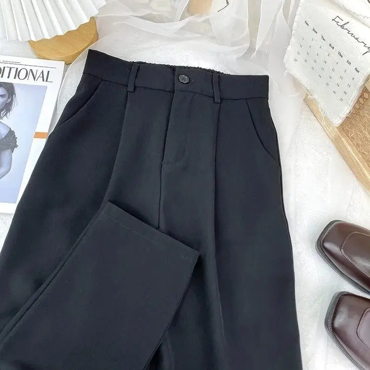 Fall Spring Black Suit Haren Pants Women Fashion Elastic High Waist Casual Trousers | Korean Style Solid Office Pant