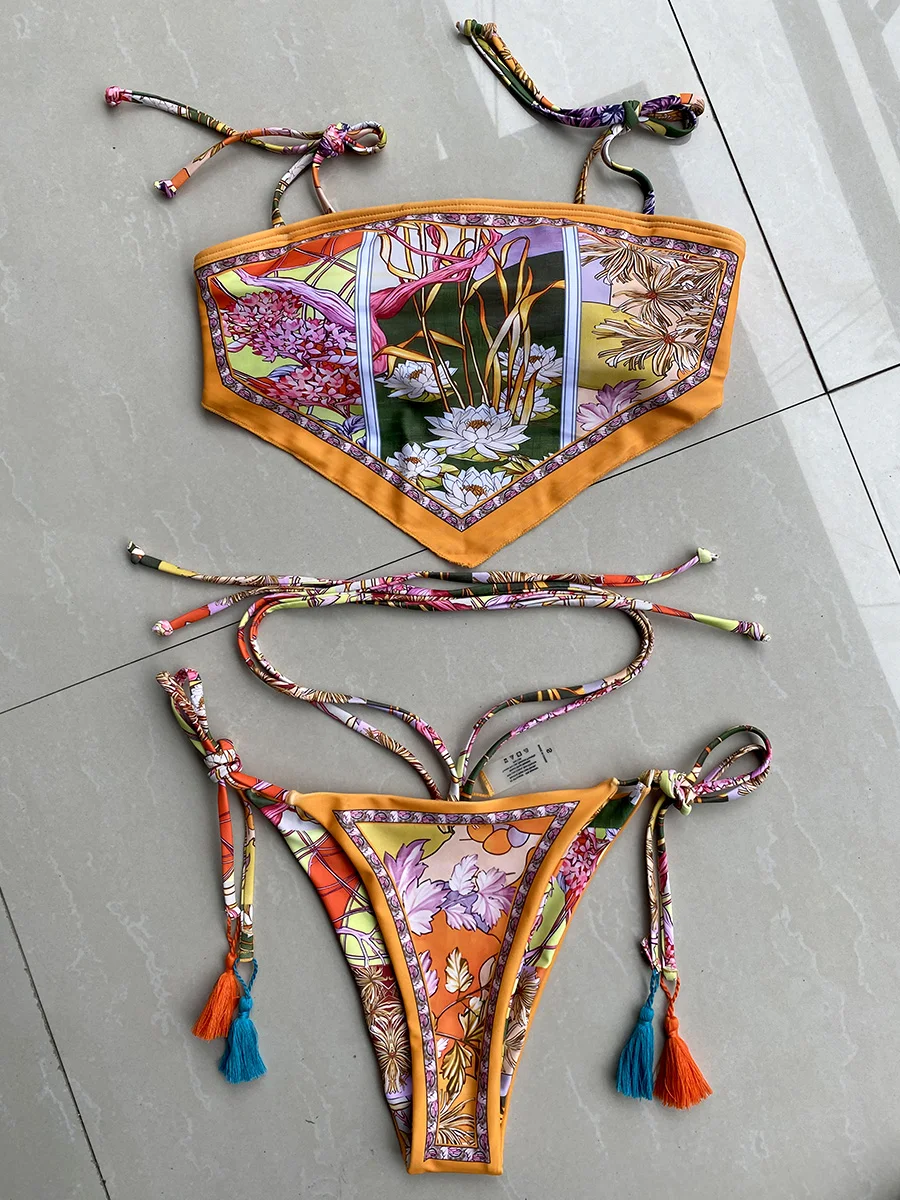 Lorvarzz™ Printed Crop Top Bikini For Women / Brazilian Swimwear Female Swimsuit Two-pieces Bikini Set / High Cut