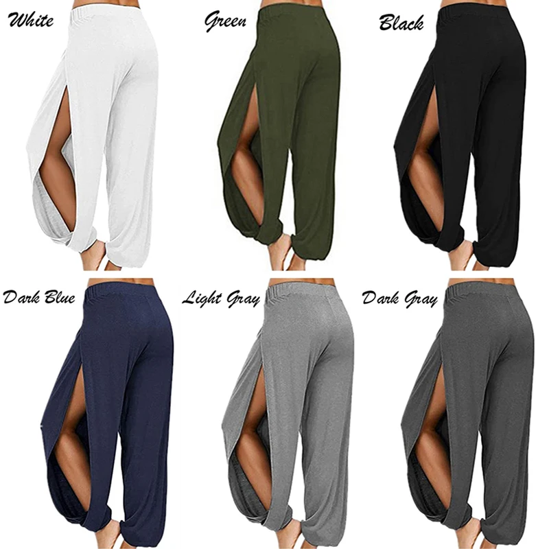 Lorvarzz Women Fashion Yoga Pants | High Waisted Slit Wide Leg Haren Pants | Gym Leggings | Casual Solid Hollow Workout Trousers