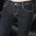 New Women Jeans Autumn Elastic Pencil Trousers / High Waist Ladies Tight Clothing / Slim Fit Casual Skinny Denim Pants - picture4 velvet, 28