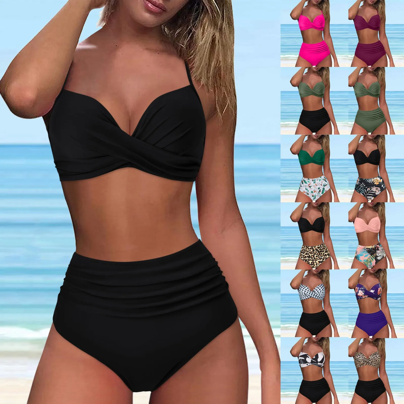 Luxury High Waist Bikini Set Two Piece Swimsuit Women Push Up Y2k Swimwear Tankini Summer Beach Mujer Swimming Suit