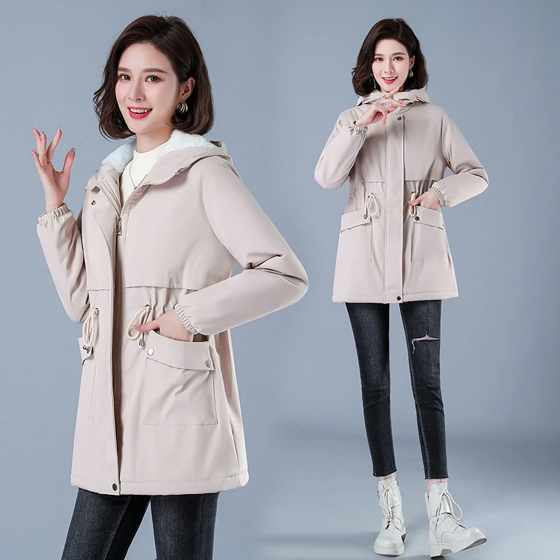 Winter Jacket Cotton Warm Puffer Coat Women | Casual Parkas With Lining Plush Hooded Trench Outwear