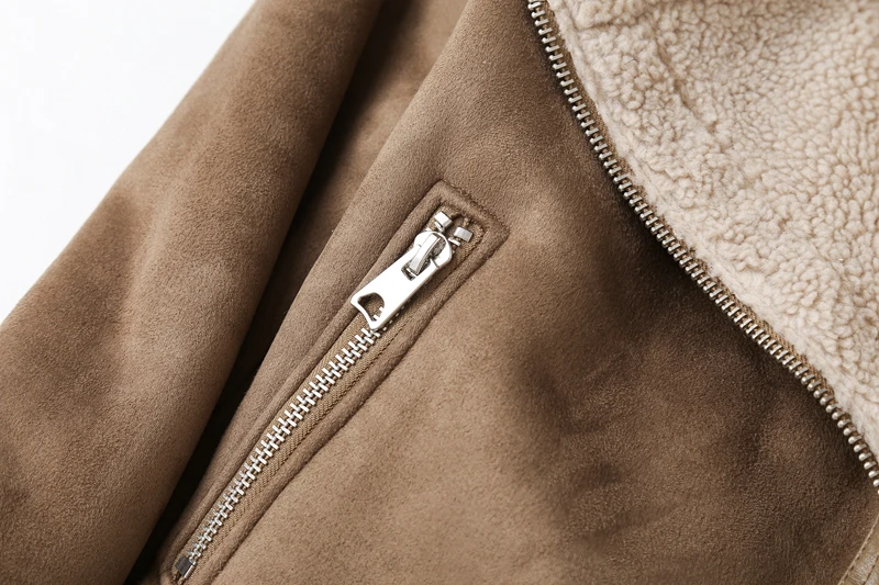 ZACK RAIN Brown Jacket For Women Winter Vintage Fur Integrated Jacket Lapel Long Sleeves Jackets Female Outwears Chic