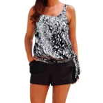 Summergvrl Vintage Print Tankini Swimsuit for Women | Stylish Beachwear Set, Fits Larger, Low Waist, Plant Pattern